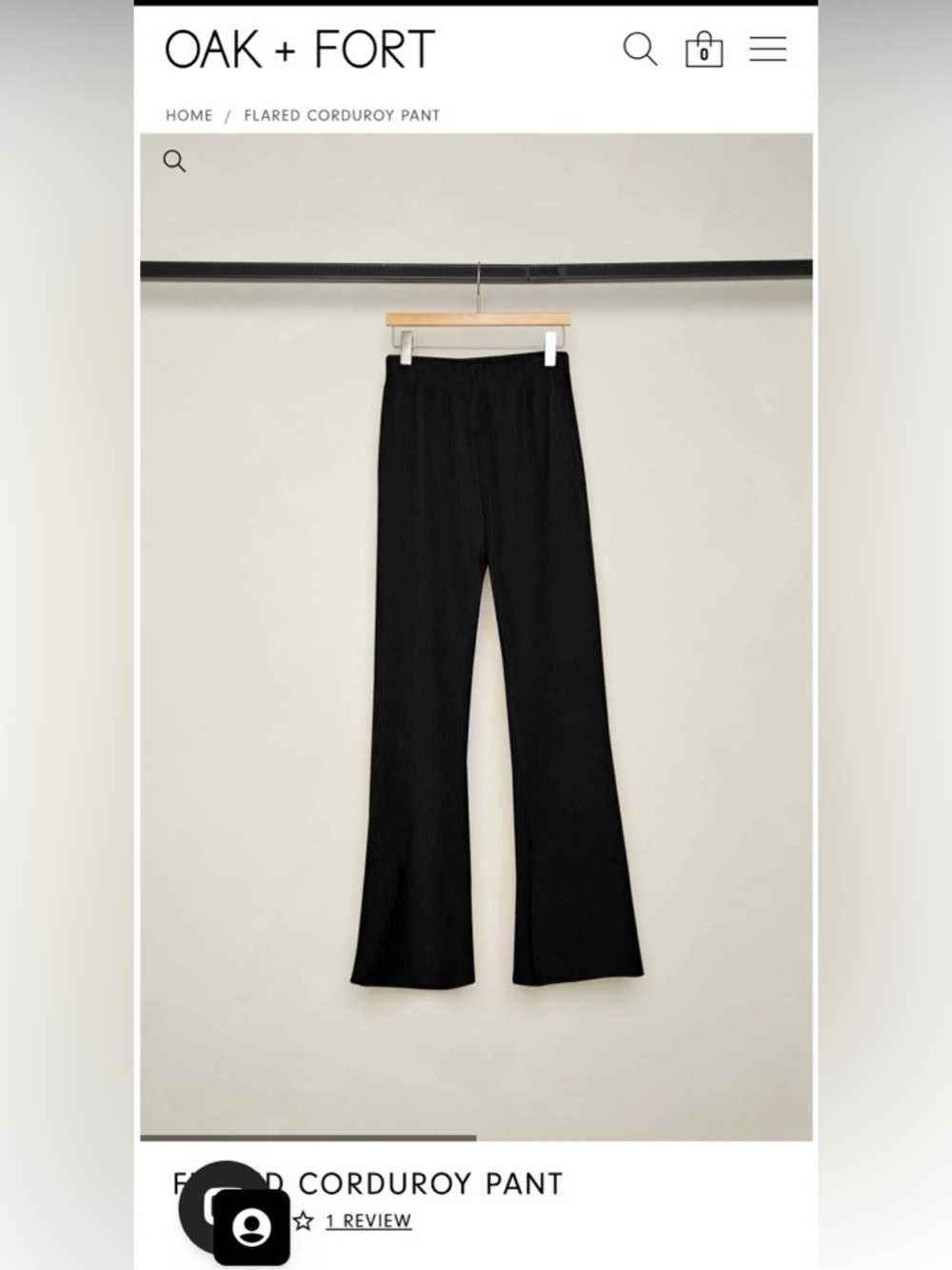 OAK + FORT Black Corduroy Flared Pants Size M As New